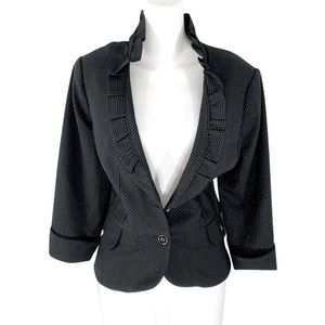 White House Black Market black white dot ruffle lapel blazer jacket 14